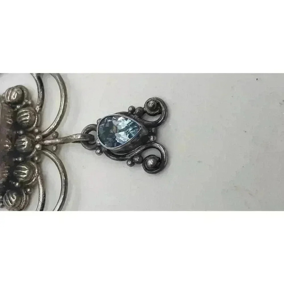 Vintage Pendant 925 Sterling Silver Genuine Pearl & Topaz Large Fancy - Picture 5 of 9